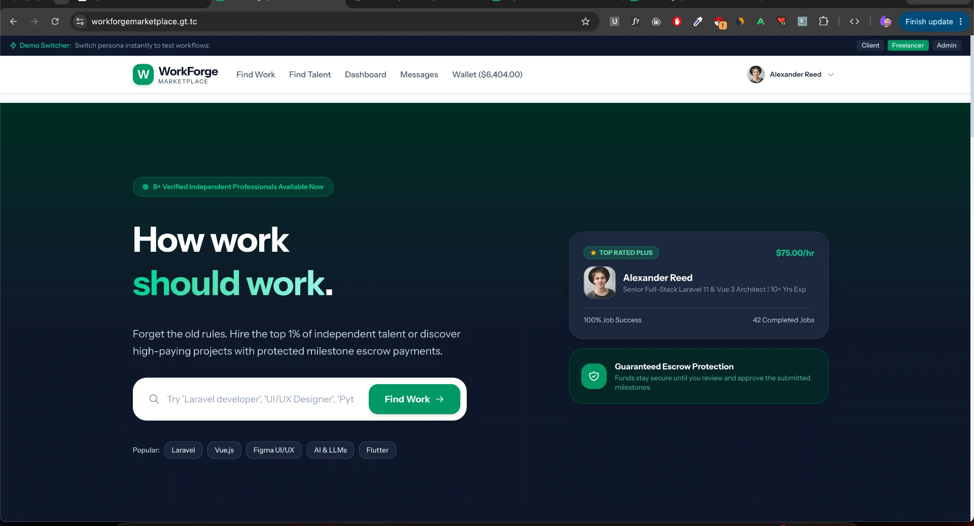 WorkForge screenshot — Marketplace home & search