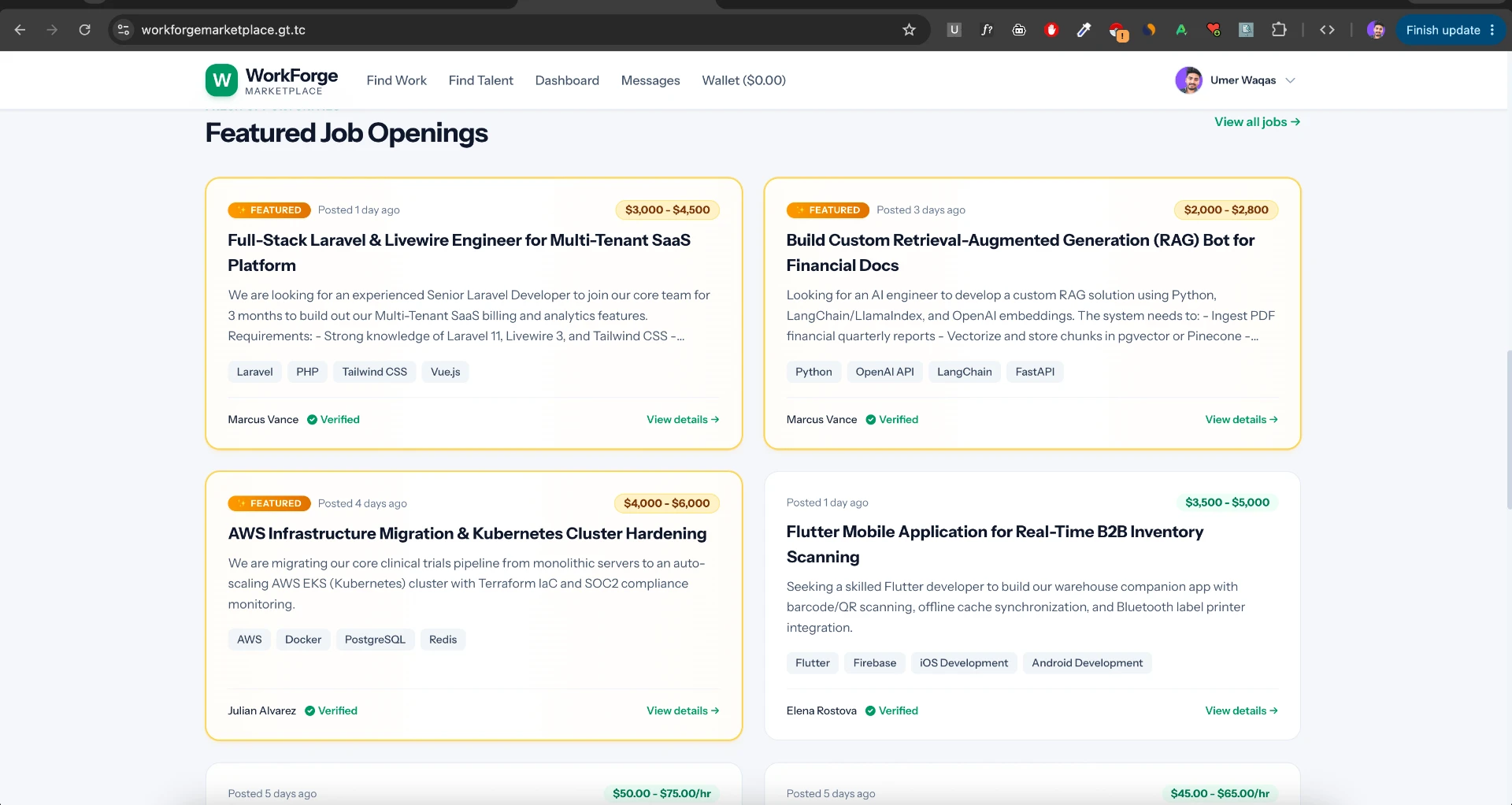 WorkForge screenshot — Job discovery & featured openings